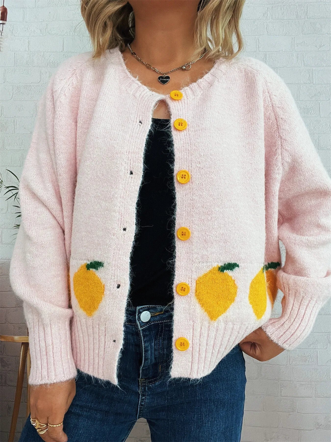 Lemon Pattern Button - Up Cardigan - MAD RUFFI