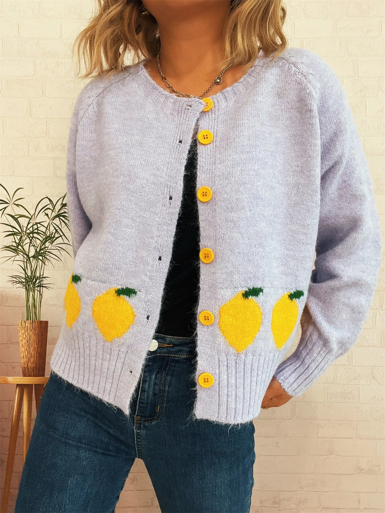 Lemon Pattern Button - Up Cardigan - MAD RUFFI