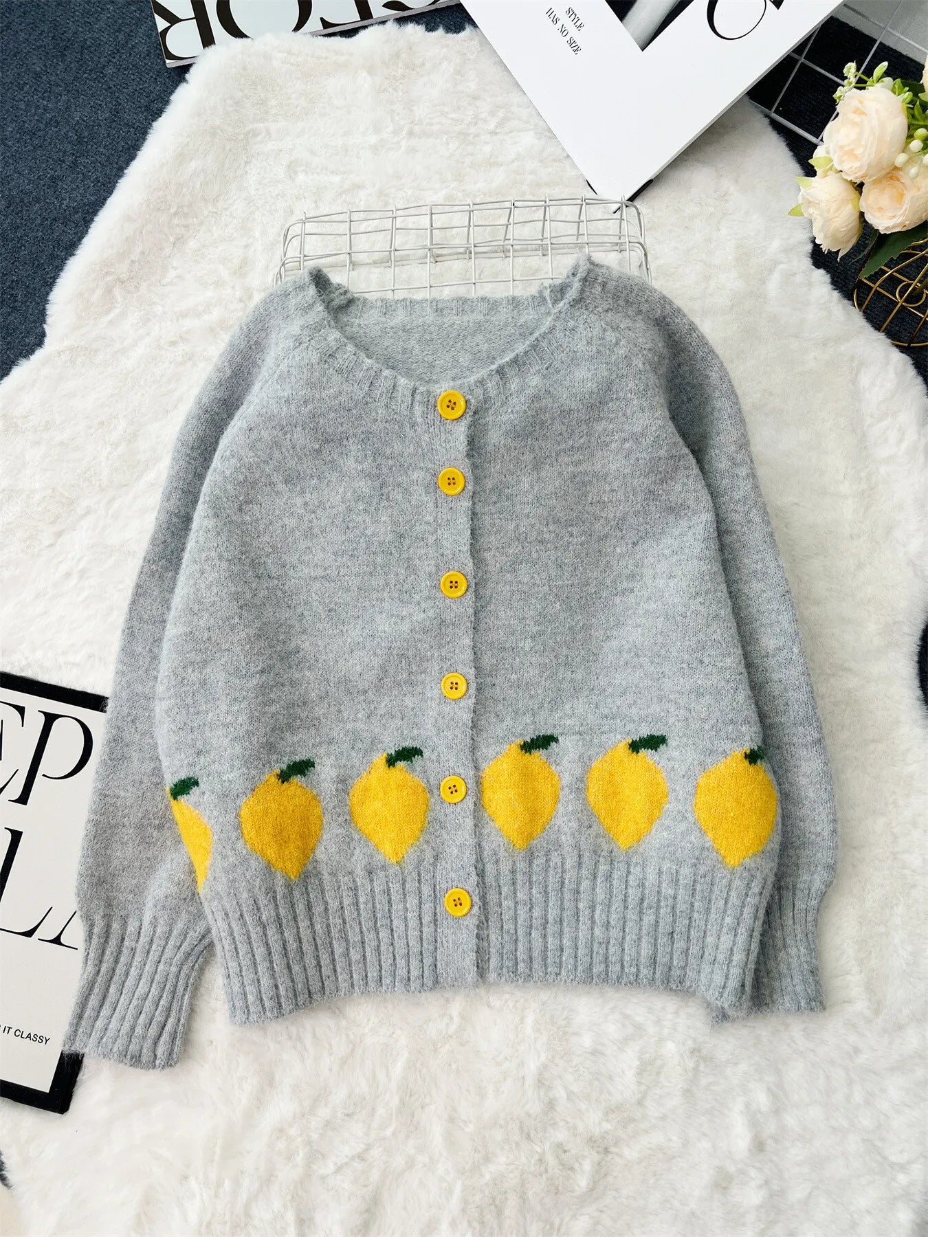 Lemon Pattern Button - Up Cardigan - MAD RUFFI