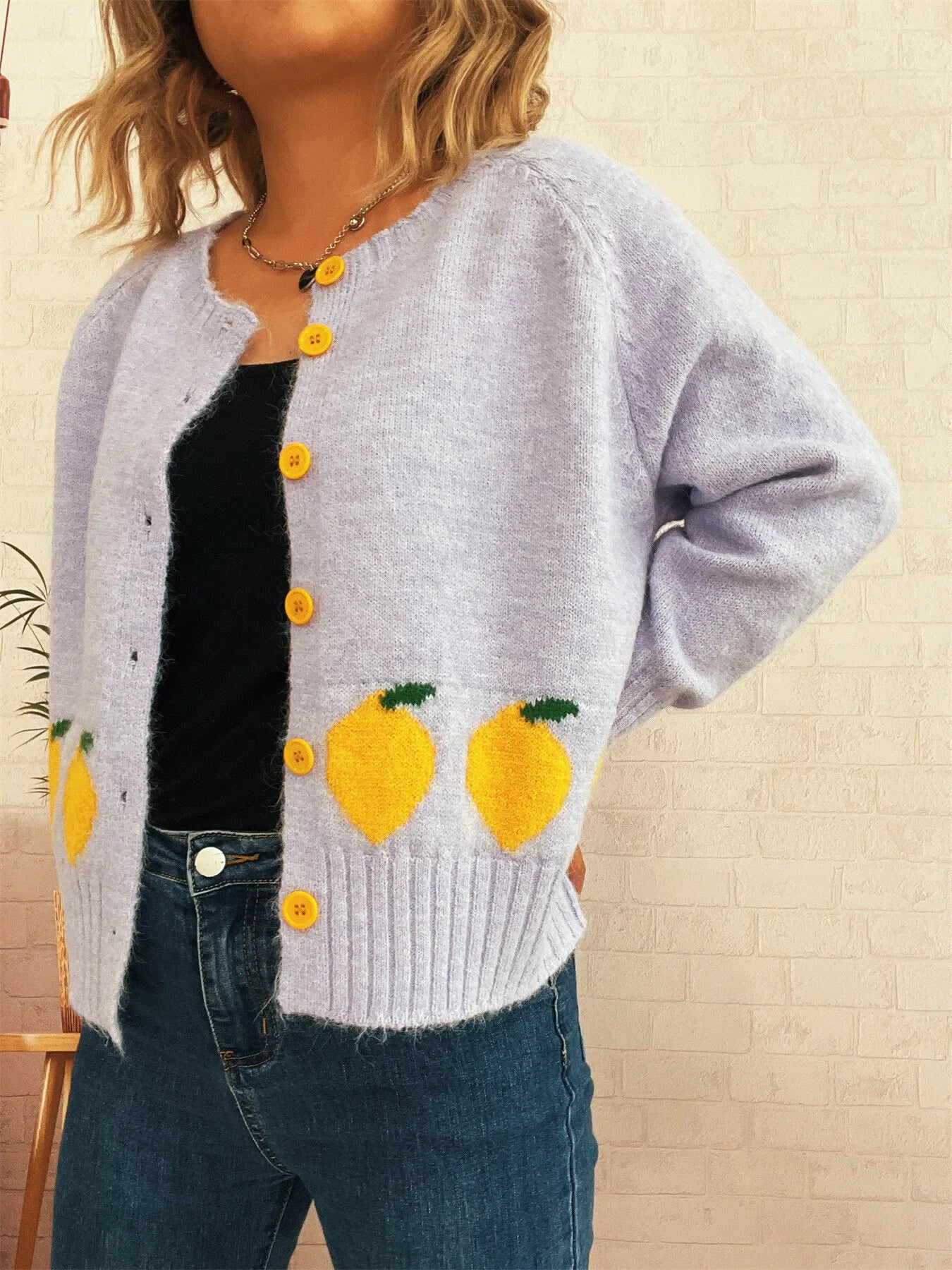 Lemon Pattern Button - Up Cardigan - MAD RUFFI