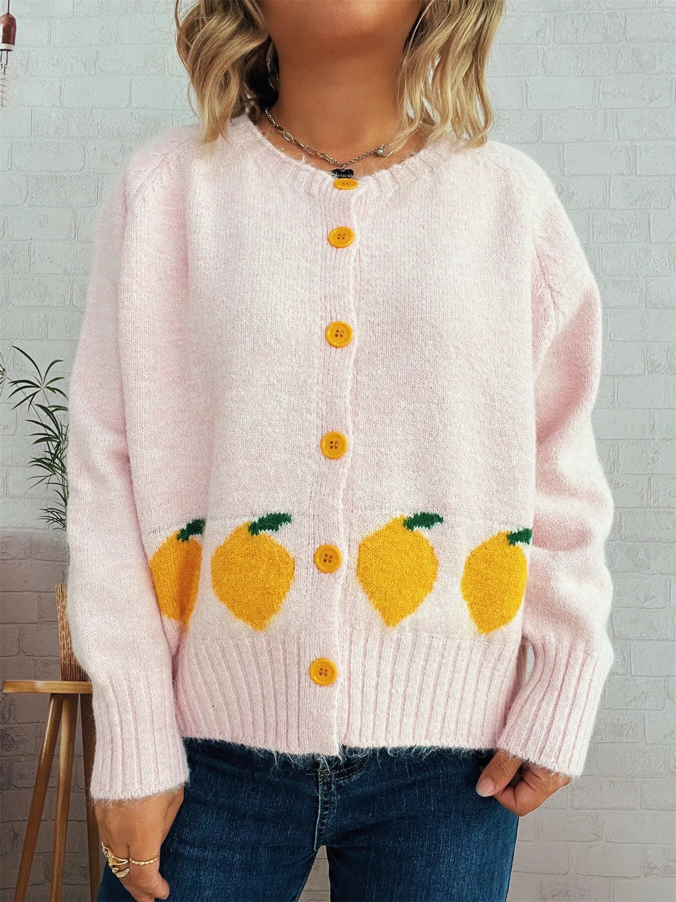 Lemon Pattern Button - Up Cardigan - MAD RUFFI