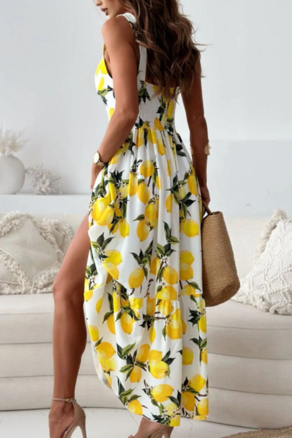 Lemon Print Sweetheart Neck Maxi Dress - MAD RUFFI