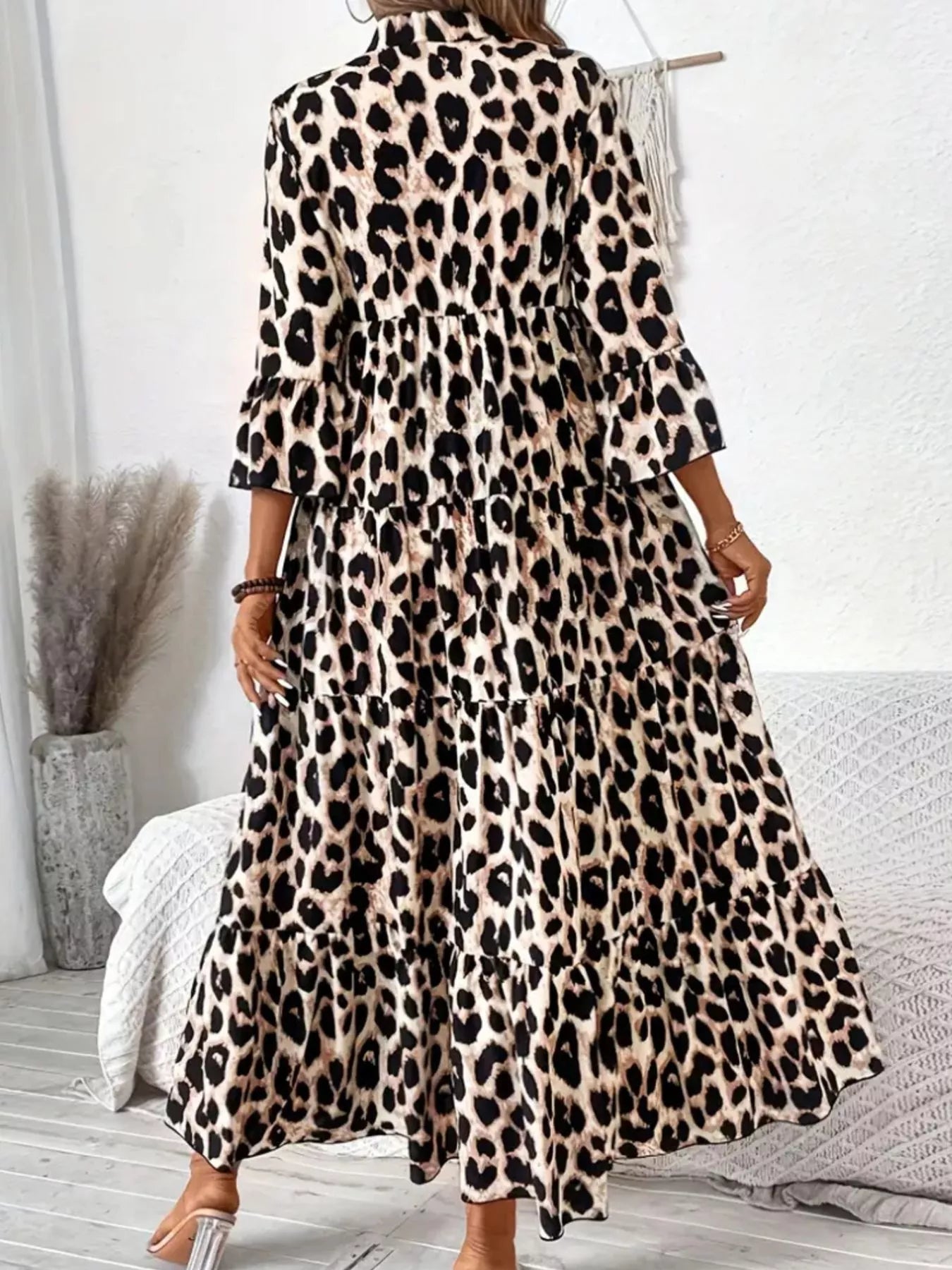 Leopard 3/4 Sleeve Midi Dress - MAD RUFFI