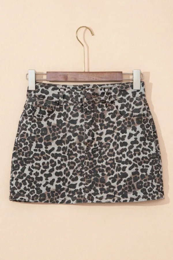 Leopard Denim Mini Skirt - MAD RUFFI