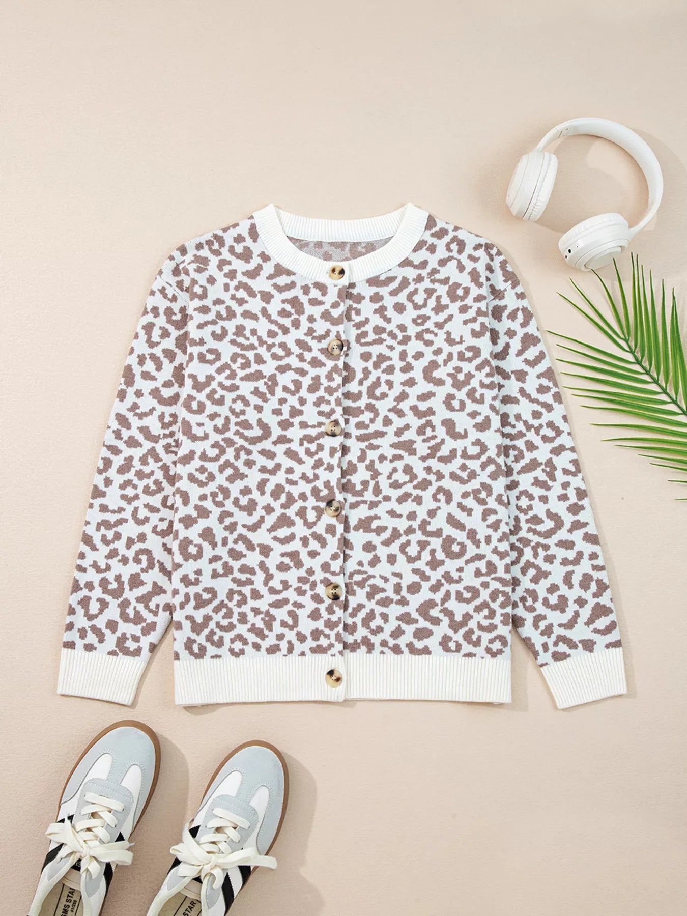 Leopard Drop Shoulder Chunky Knitted Cardigan - MAD RUFFI