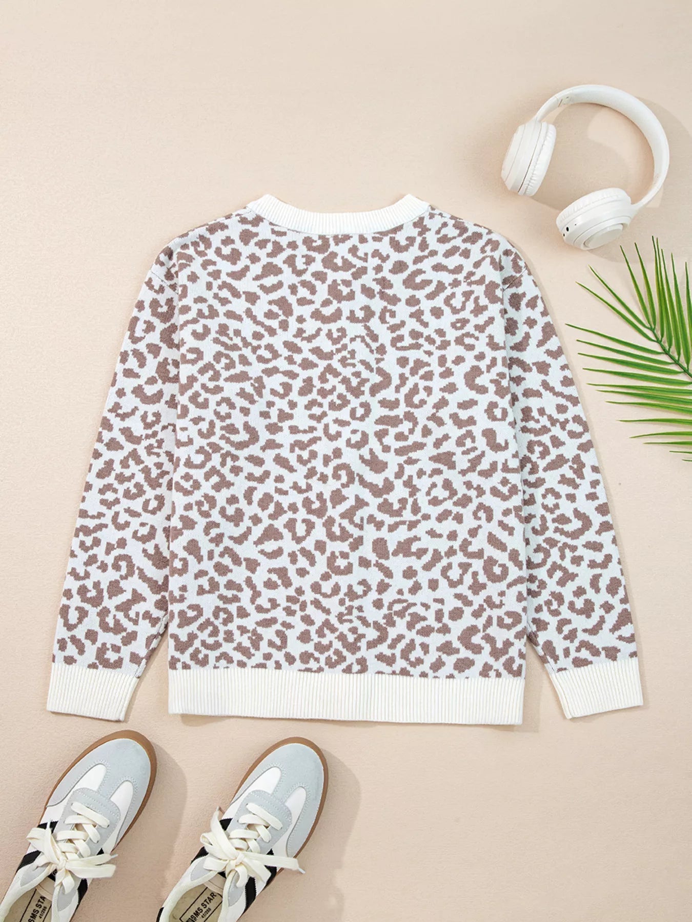 Leopard Drop Shoulder Chunky Knitted Cardigan - MAD RUFFI