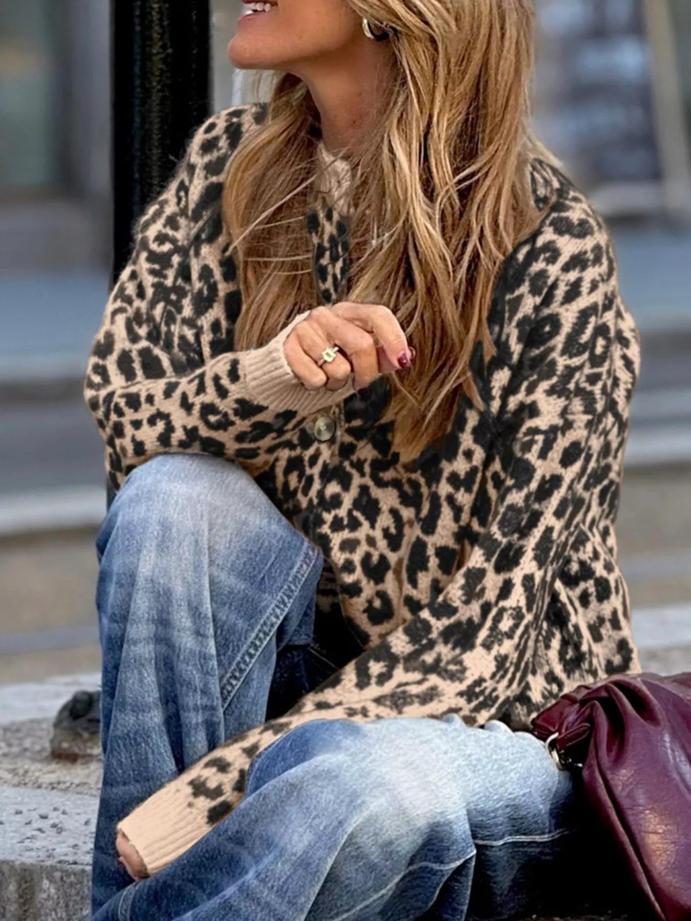 Leopard Drop Shoulder Chunky Knitted Cardigan - MAD RUFFI