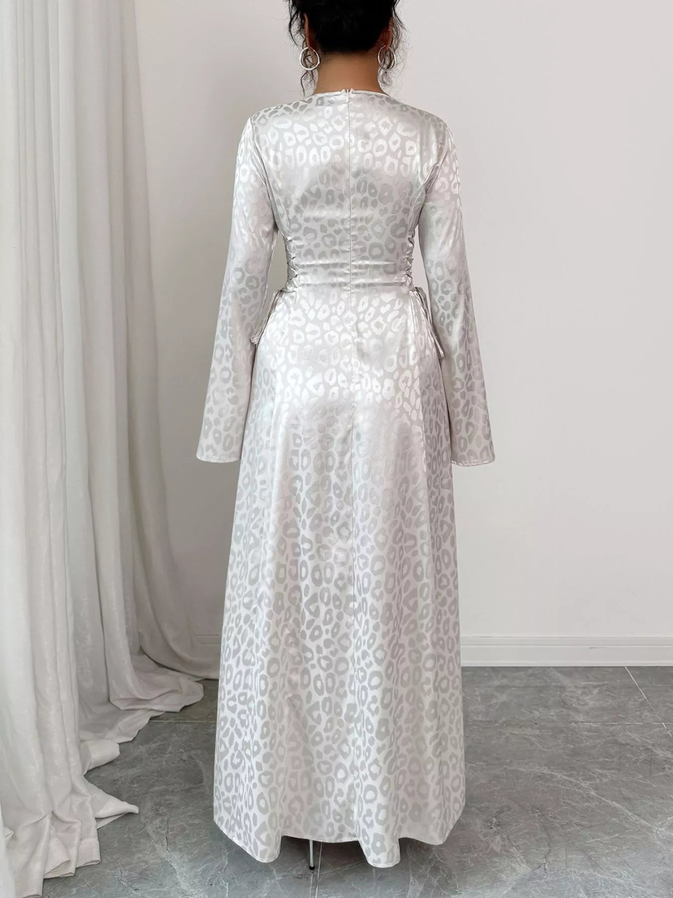 Leopard Lace Up Long Sleeve Maxi Dress - MAD RUFFI