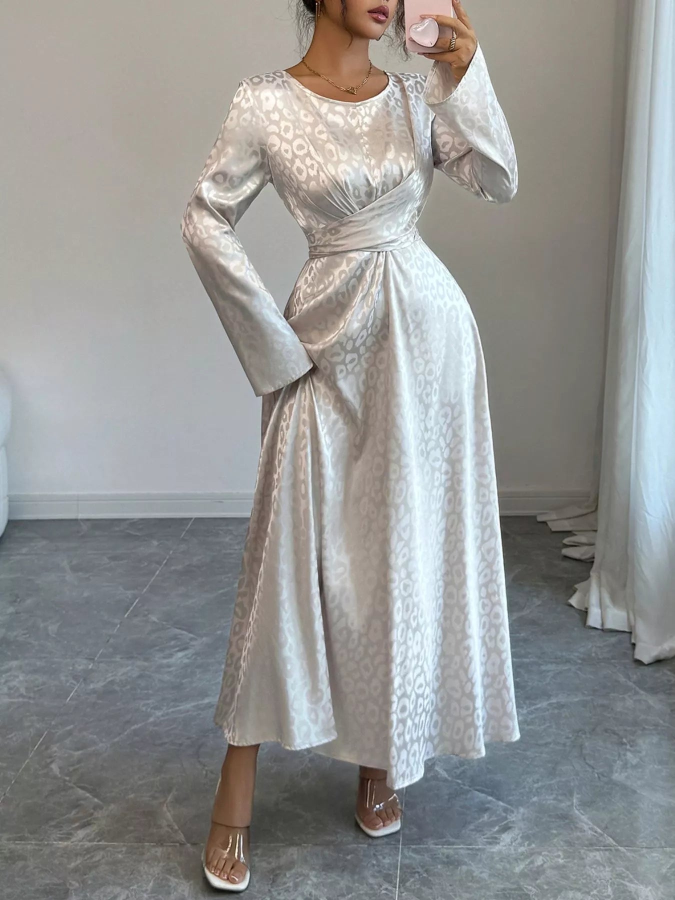 Leopard Long Sleeve Tie Back Maxi Dress - MAD RUFFI