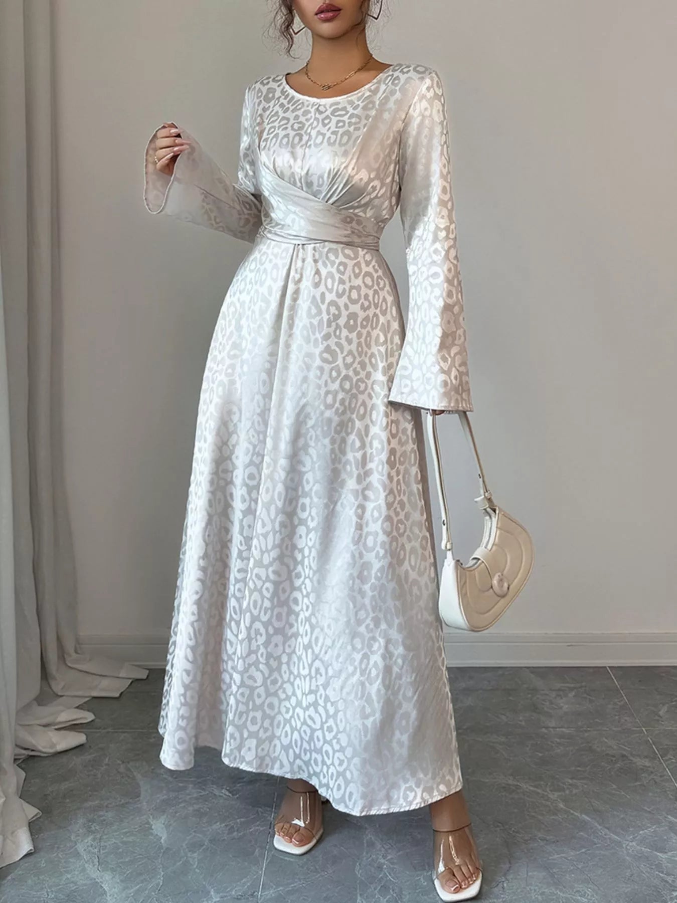 Leopard Long Sleeve Tie Back Maxi Dress - MAD RUFFI