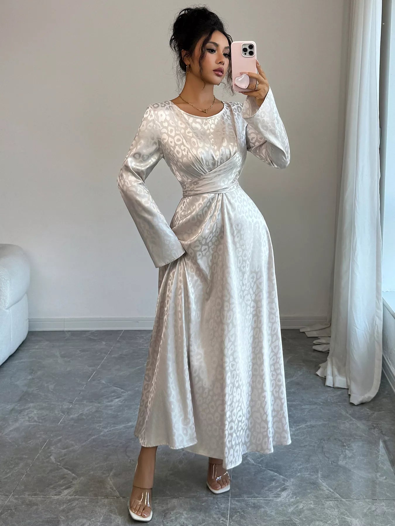 Leopard Long Sleeve Tie Back Maxi Dress - MAD RUFFI