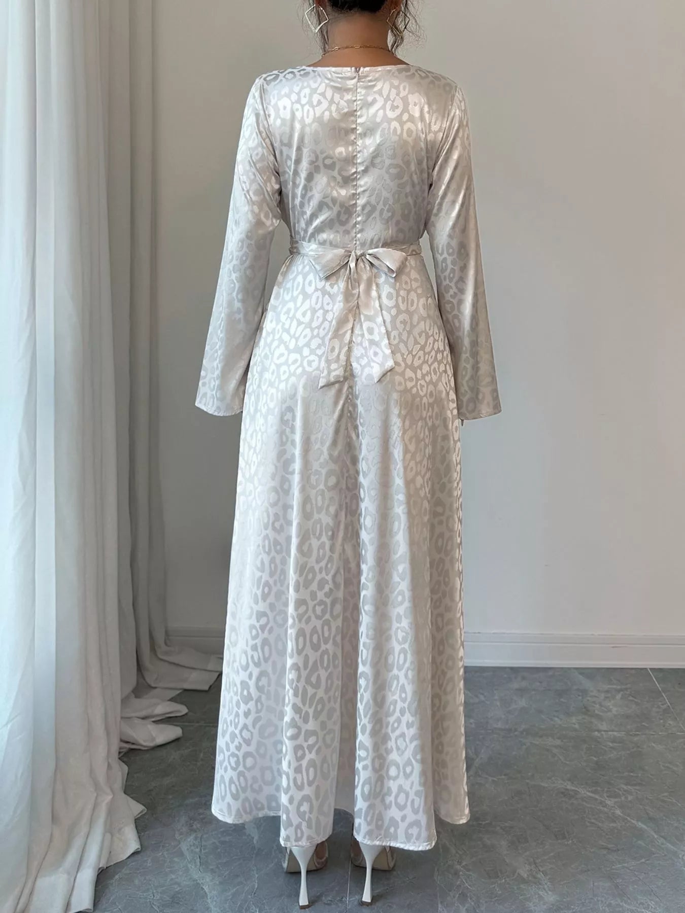 Leopard Long Sleeve Tie Back Maxi Dress - MAD RUFFI