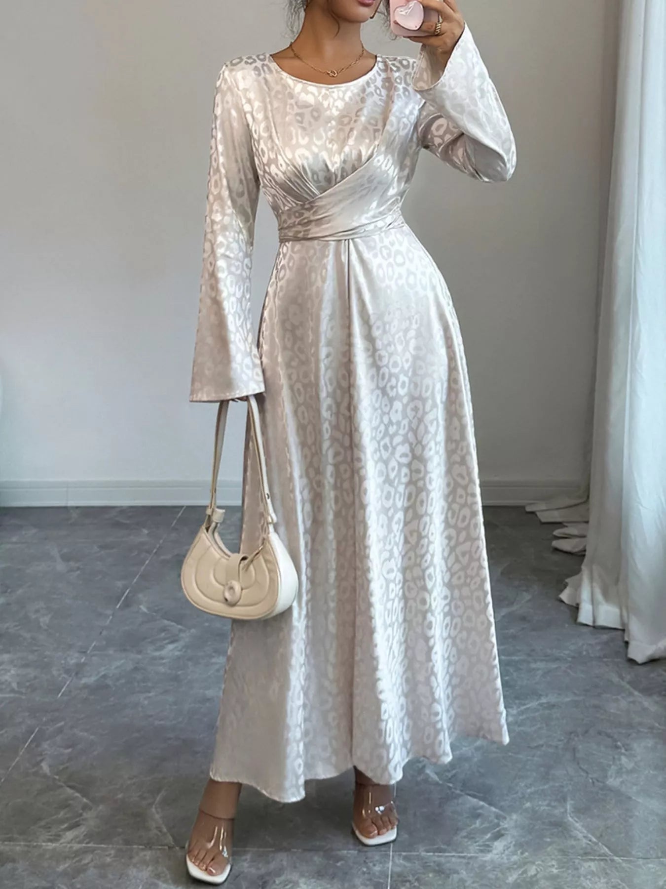 Leopard Long Sleeve Tie Back Maxi Dress - MAD RUFFI