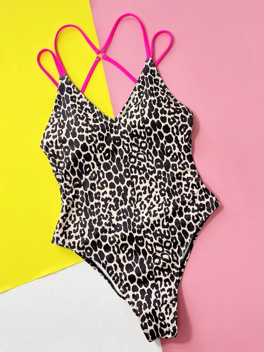 Leopard Plunge Spaghetti Strap One - Piece Swimwear - MAD RUFFI