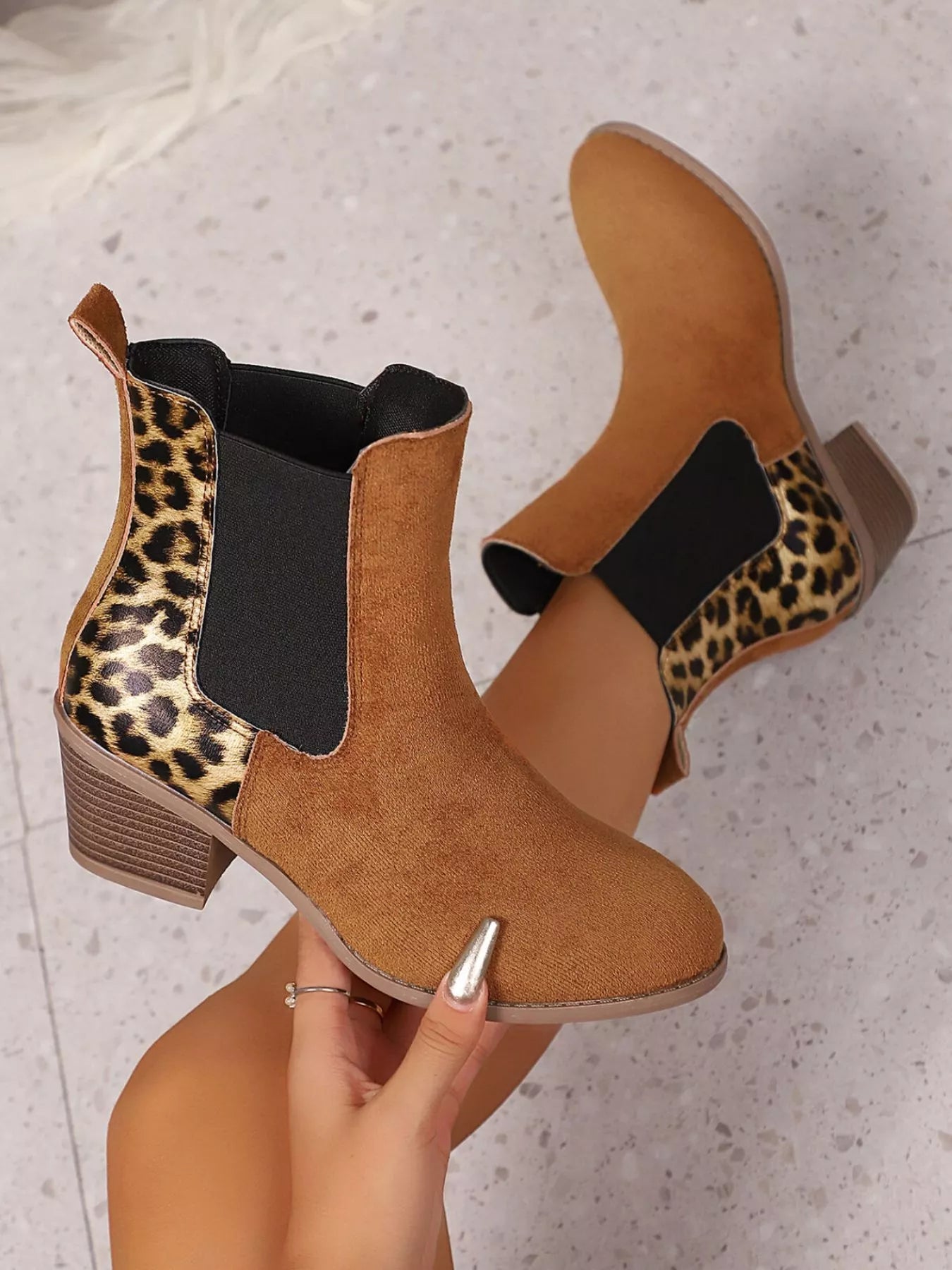 Leopard Print Chelsea Ankle Boots with Block Heel - MAD RUFFI