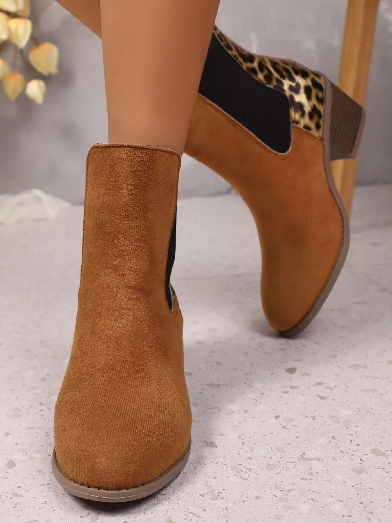 Leopard Print Chelsea Ankle Boots with Block Heel - MAD RUFFI