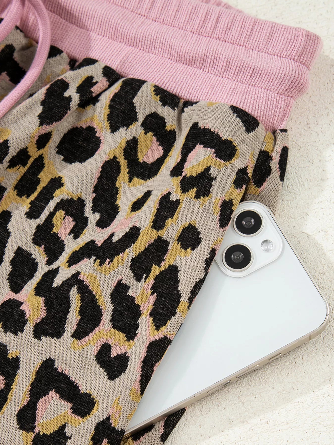 Leopard Print Contrast Edge Long Sleeve Pullover Shorts Set - MAD RUFFI