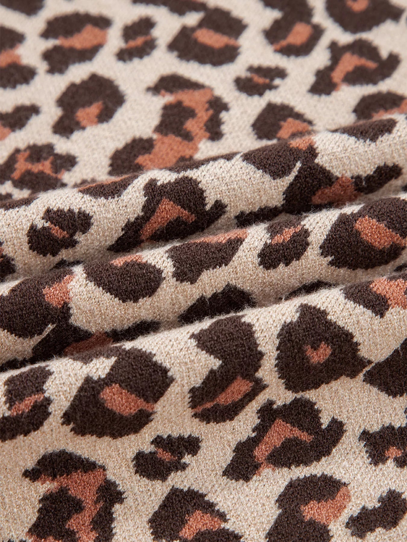 Leopard Print High Neck Shift Mini Sweater Dress - MAD RUFFI