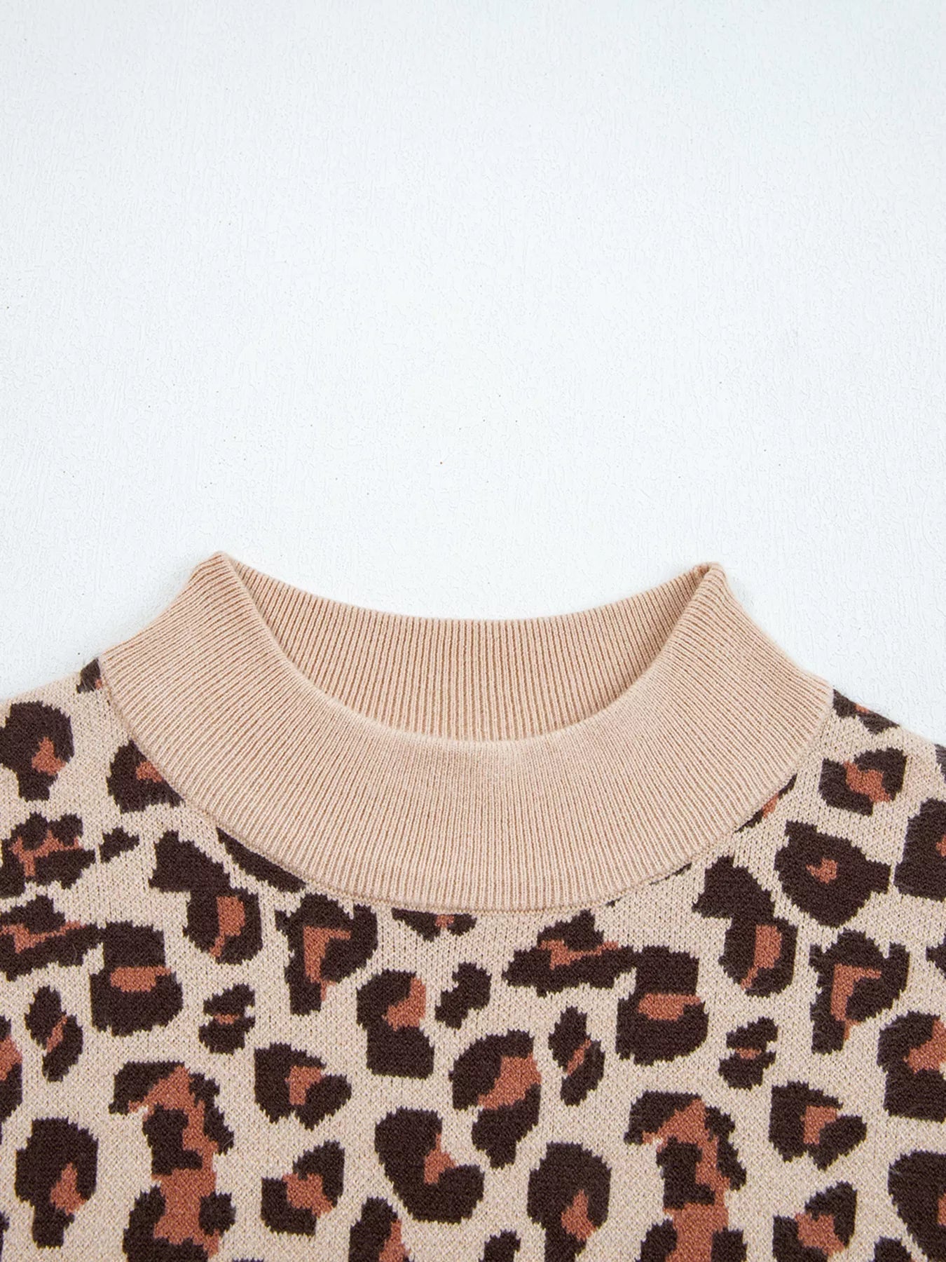 Leopard Print High Neck Shift Mini Sweater Dress - MAD RUFFI