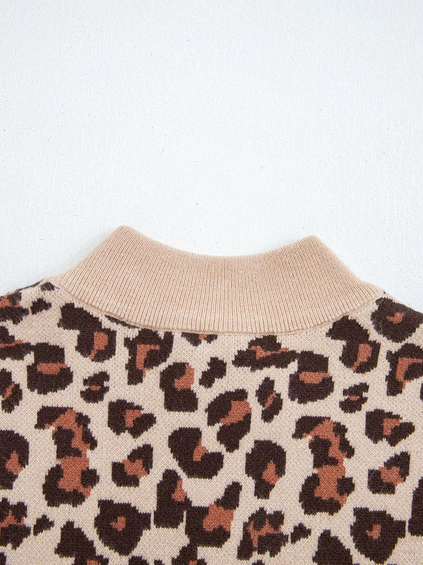 Leopard Print High Neck Shift Mini Sweater Dress - MAD RUFFI