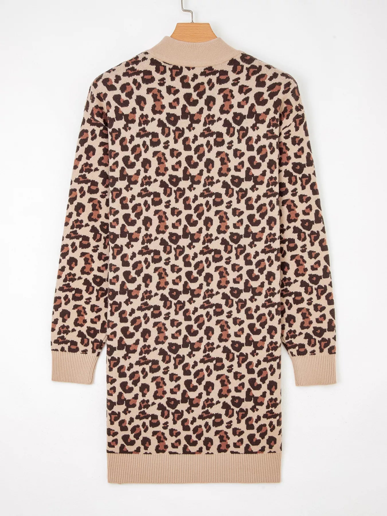 Leopard Print High Neck Shift Mini Sweater Dress - MAD RUFFI