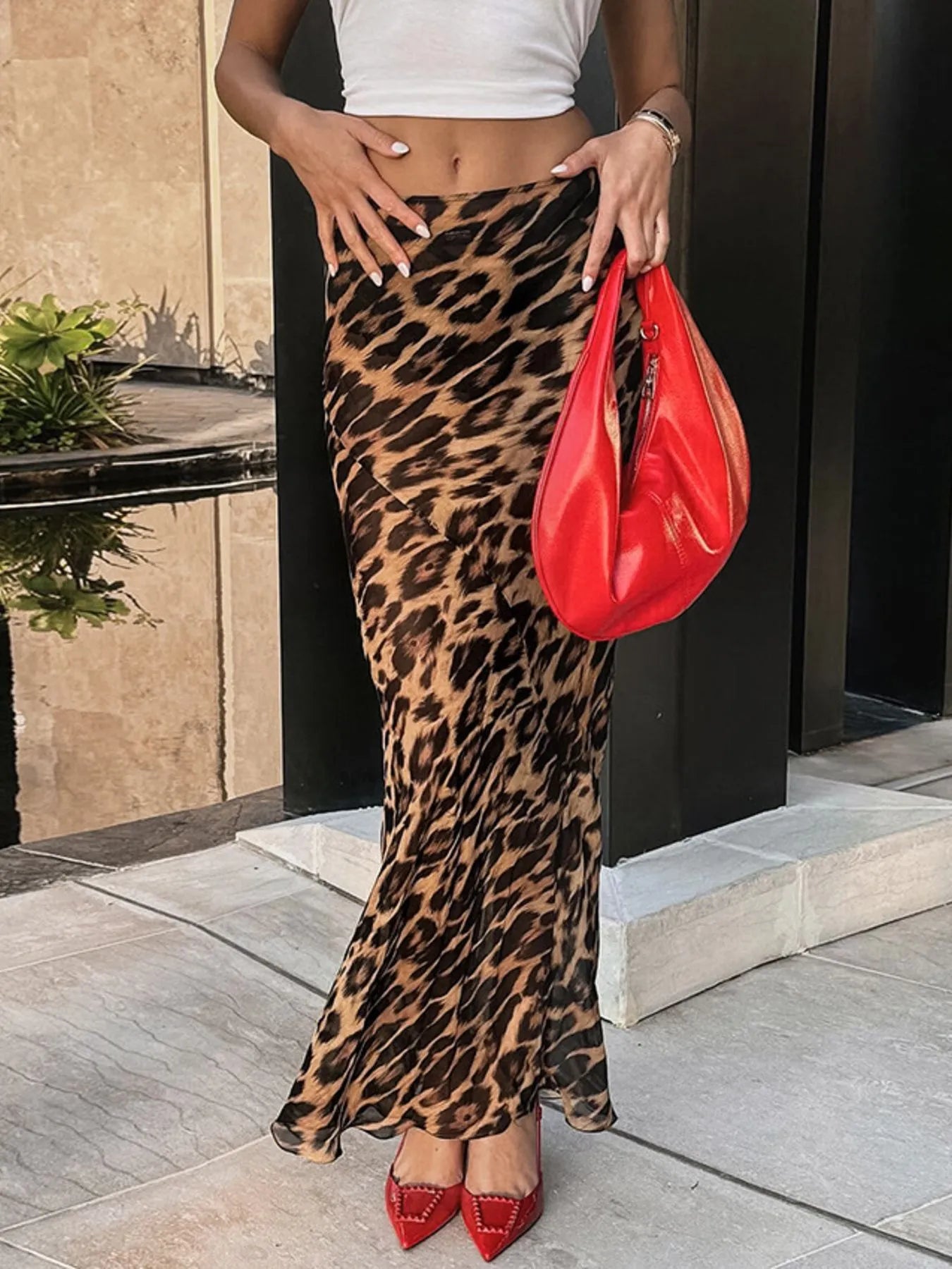 Leopard Print High Waist Flare Maxi Skirt - MAD RUFFI