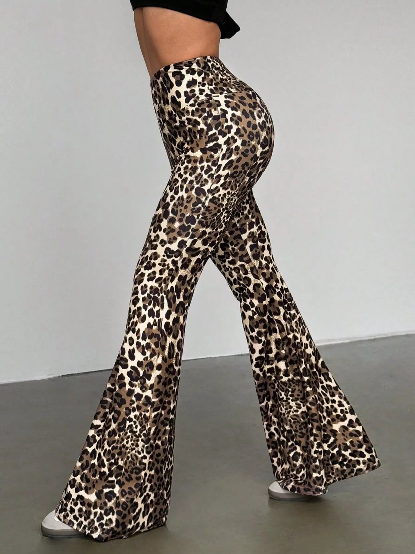 Leopard Print High Waist Flare Pants - MAD RUFFI