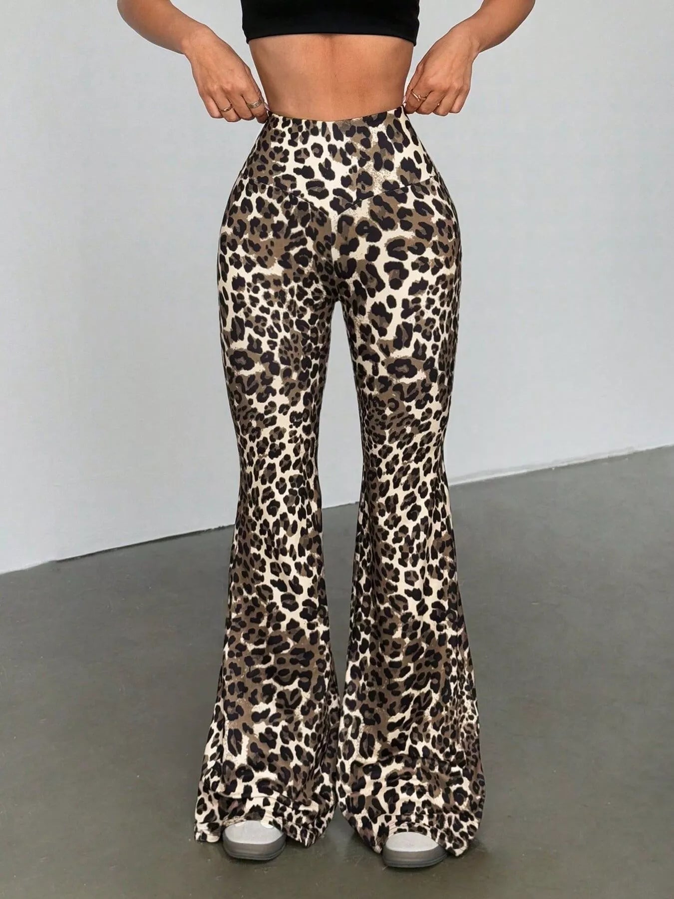 Leopard Print High Waist Flare Pants - MAD RUFFI