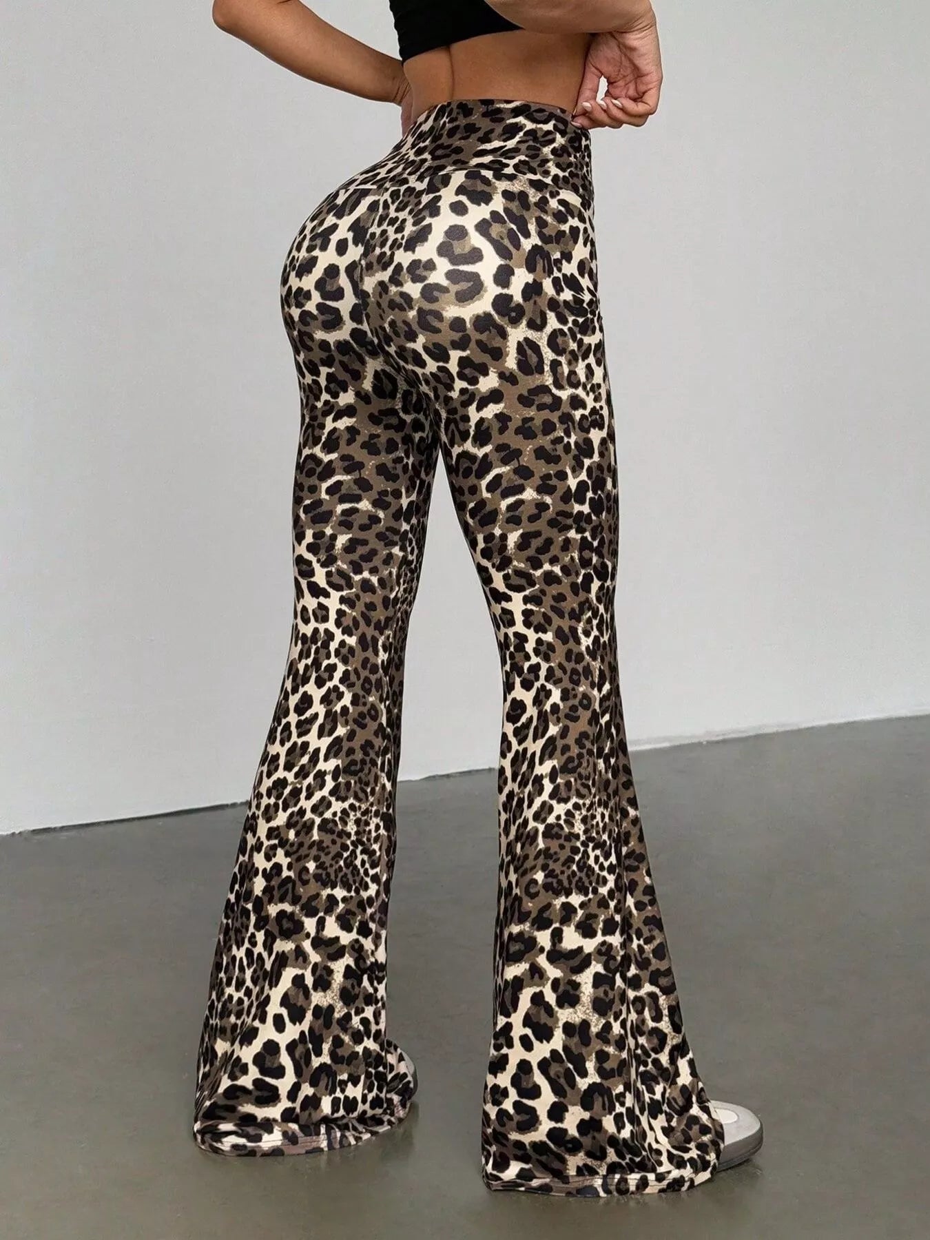 Leopard Print High Waist Flare Pants - MAD RUFFI