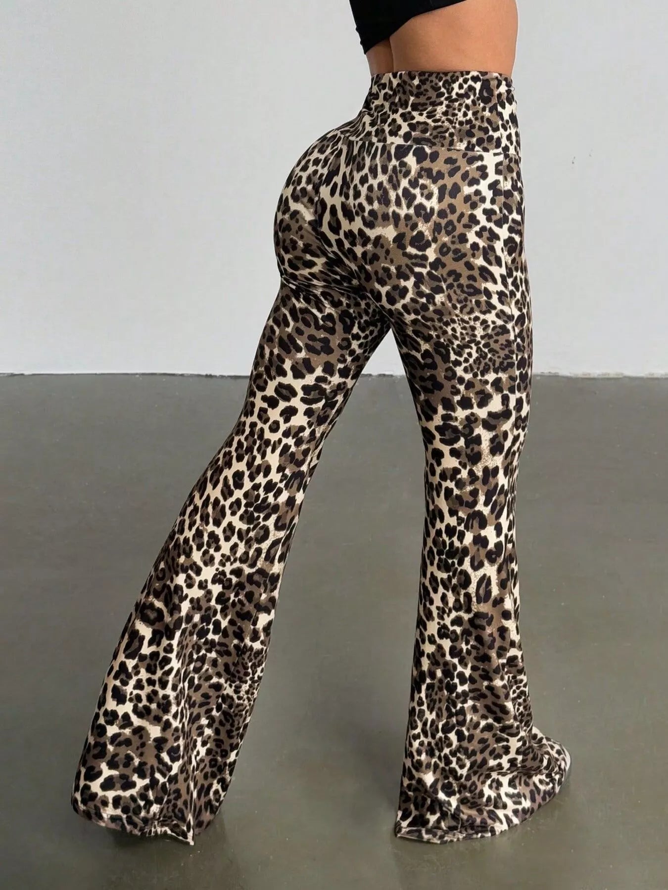 Leopard Print High Waist Flare Pants - MAD RUFFI