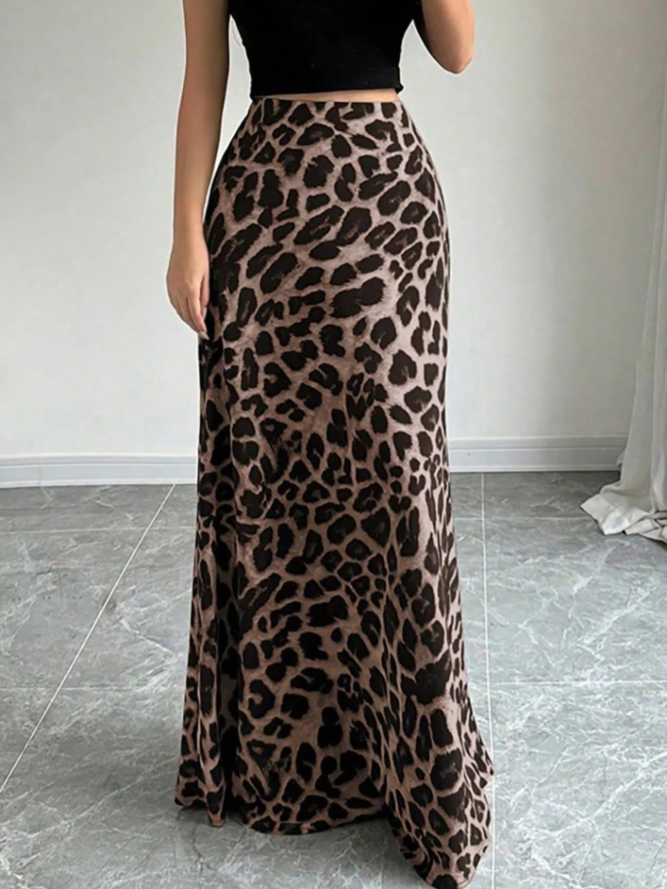 Leopard Print High - Waisted Maxi Skirt - MAD RUFFI