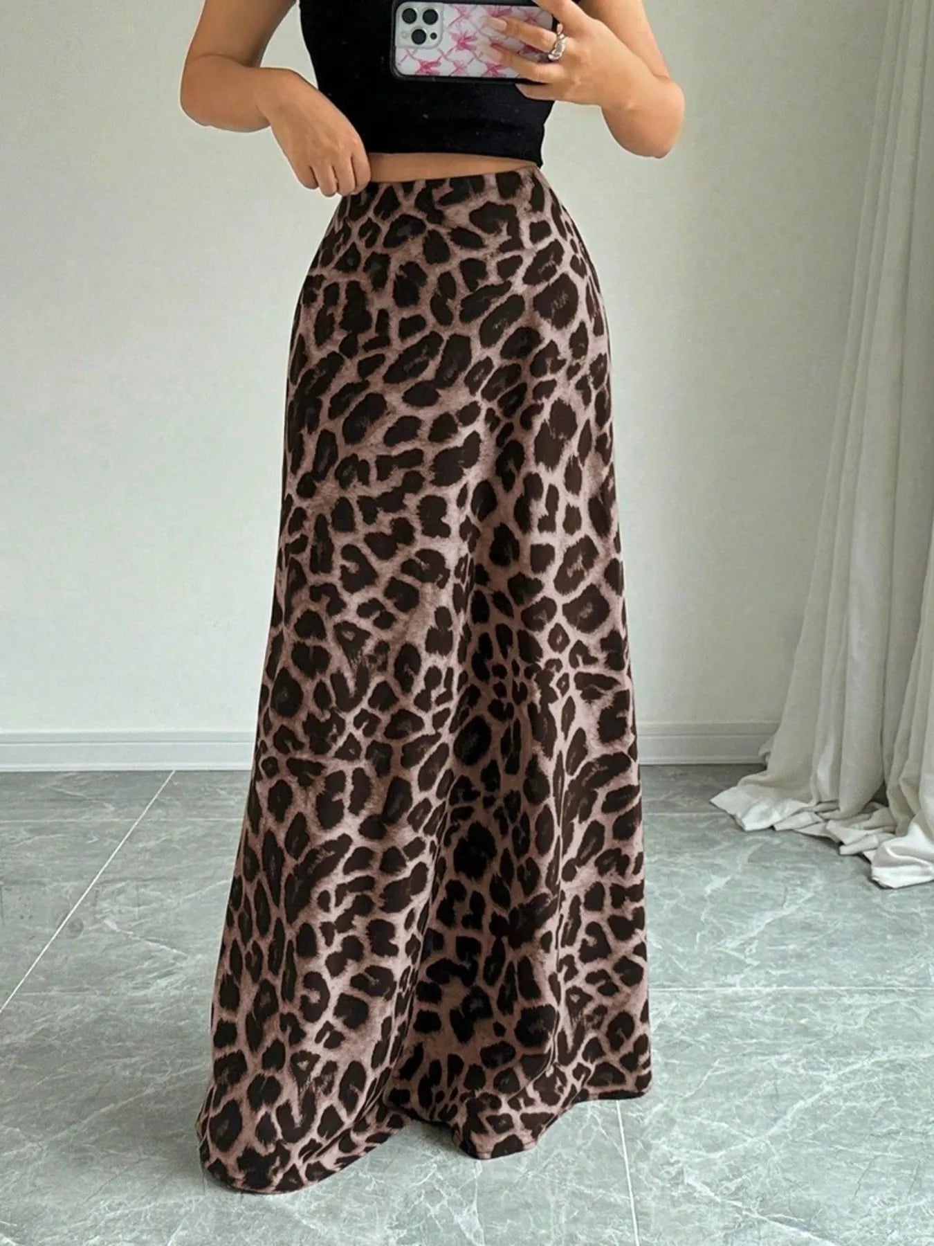 Leopard Print High - Waisted Maxi Skirt - MAD RUFFI