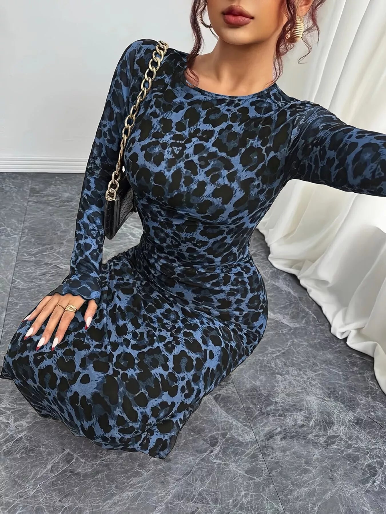 Leopard Print Long Sleeve Maxi Dress - MAD RUFFI