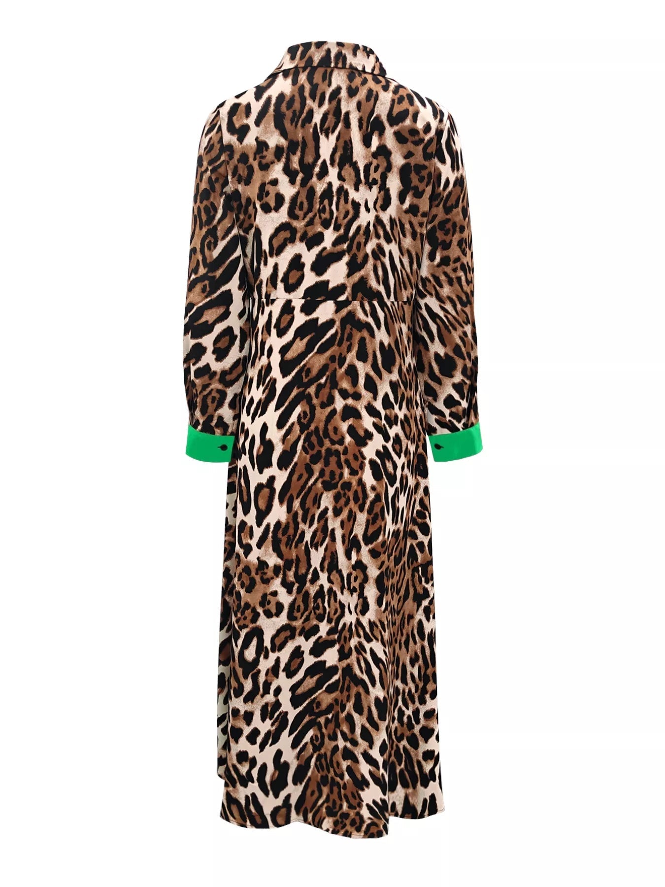 Leopard Print Long Sleeve Shirt Dress with Contrast Trim - MAD RUFFI