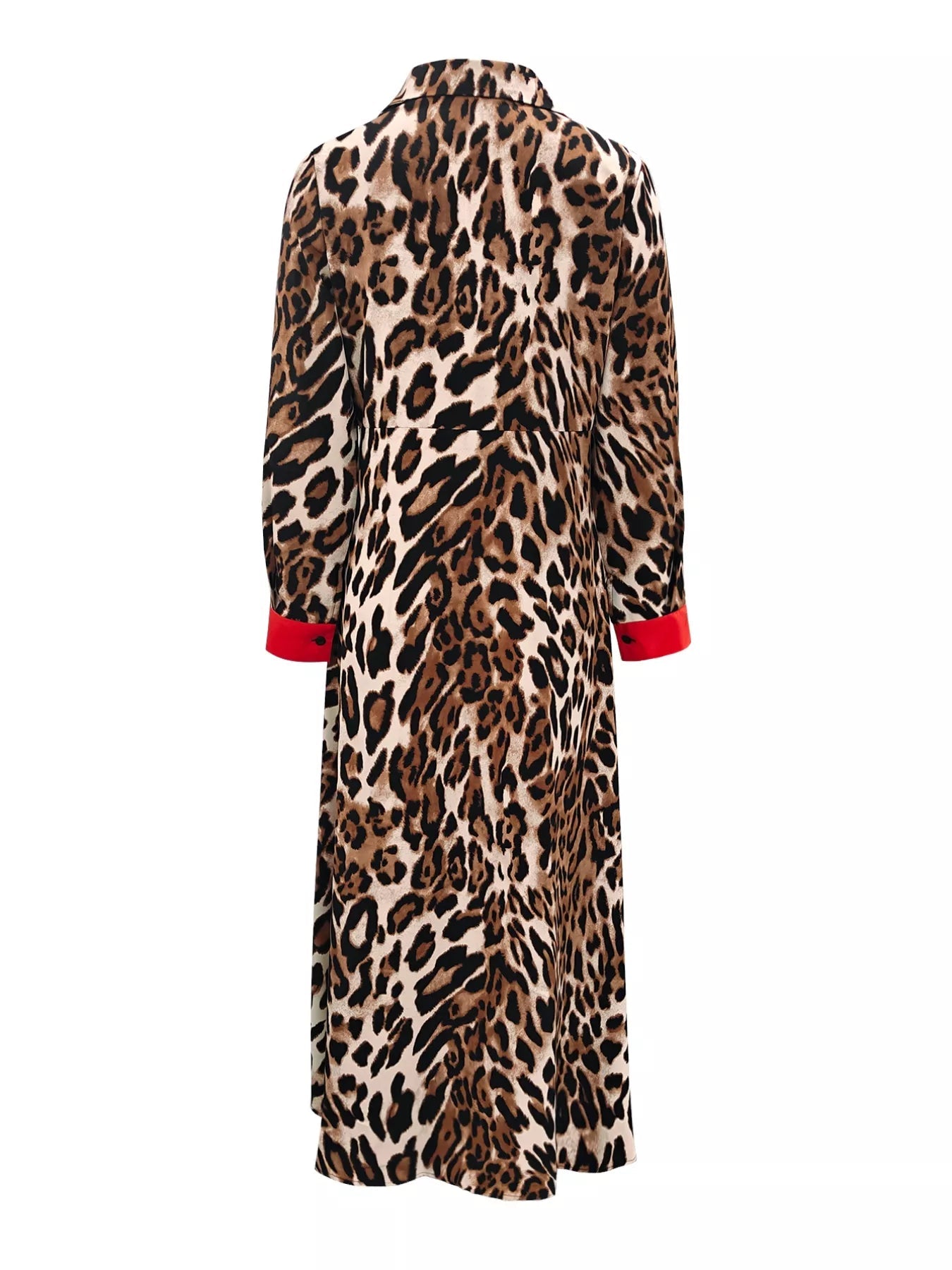 Leopard Print Long Sleeve Shirt Dress with Contrast Trim - MAD RUFFI
