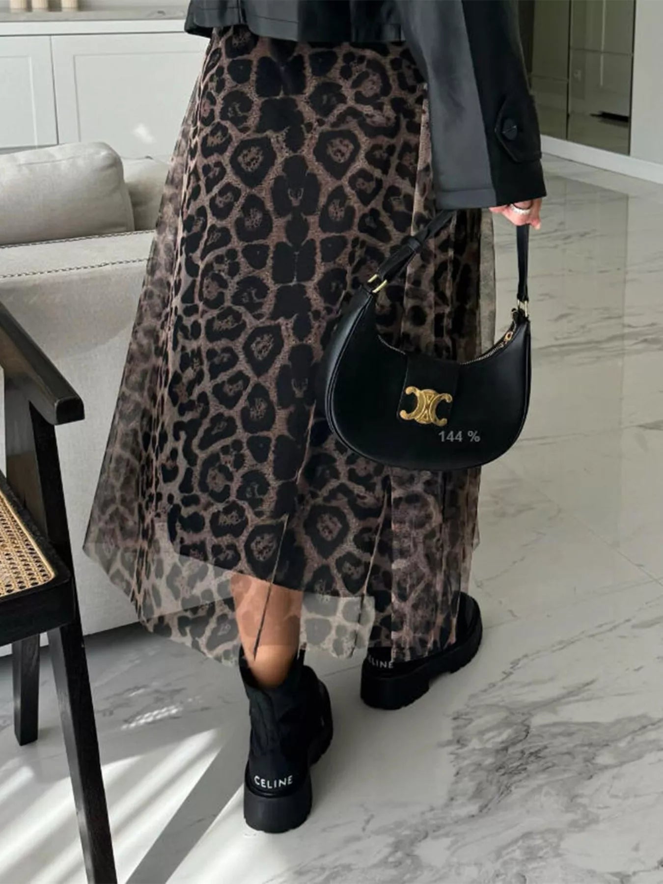 Leopard Print Tulle Midi Skirt - MAD RUFFI