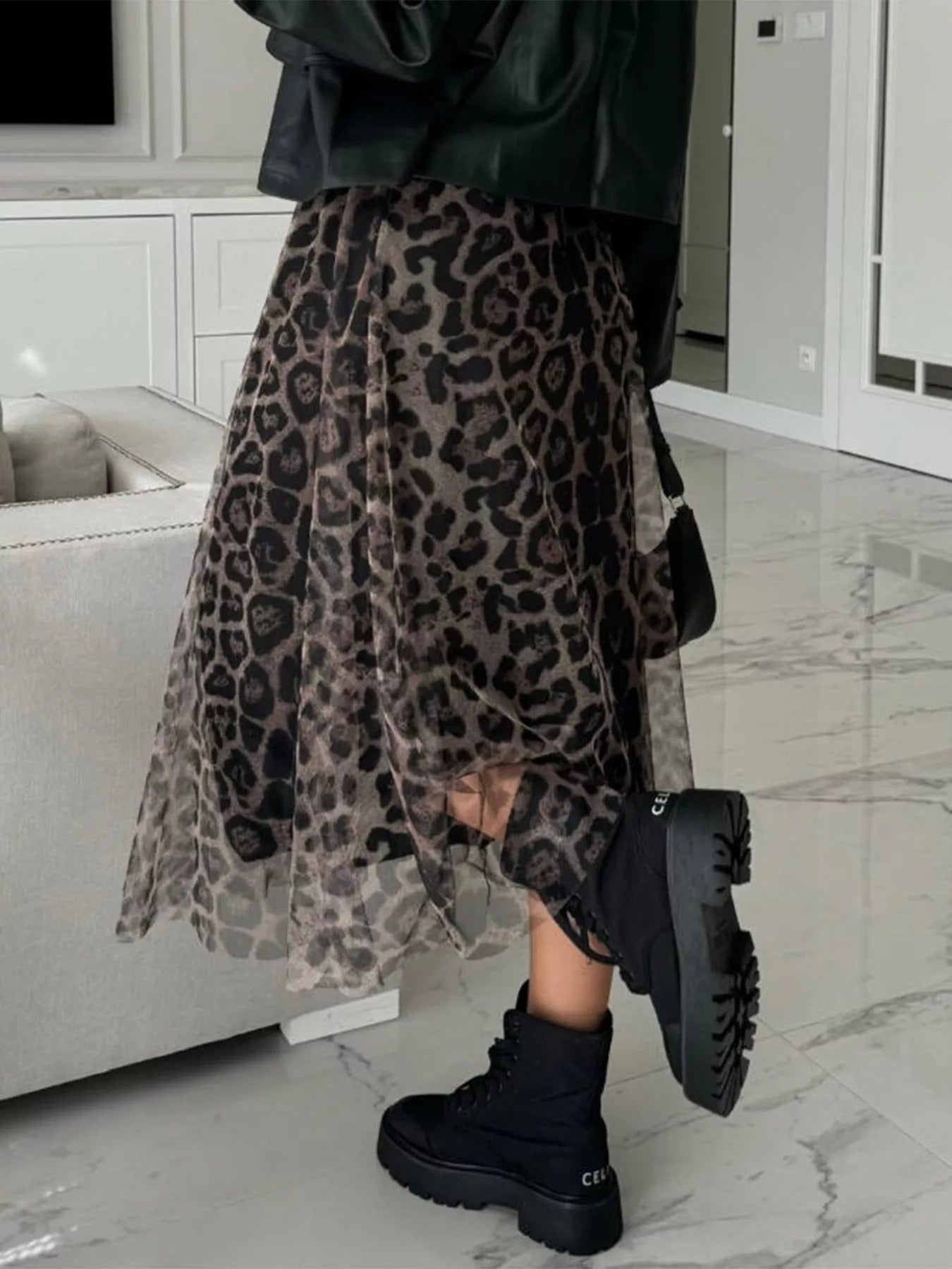 Leopard Print Tulle Midi Skirt - MAD RUFFI