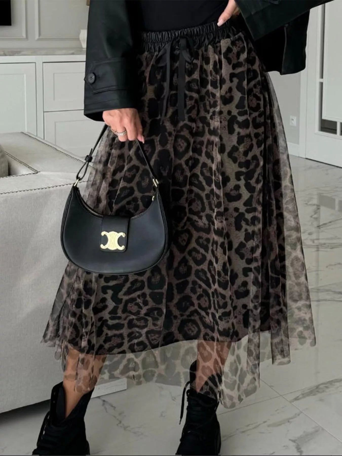Leopard Print Tulle Midi Skirt - MAD RUFFI