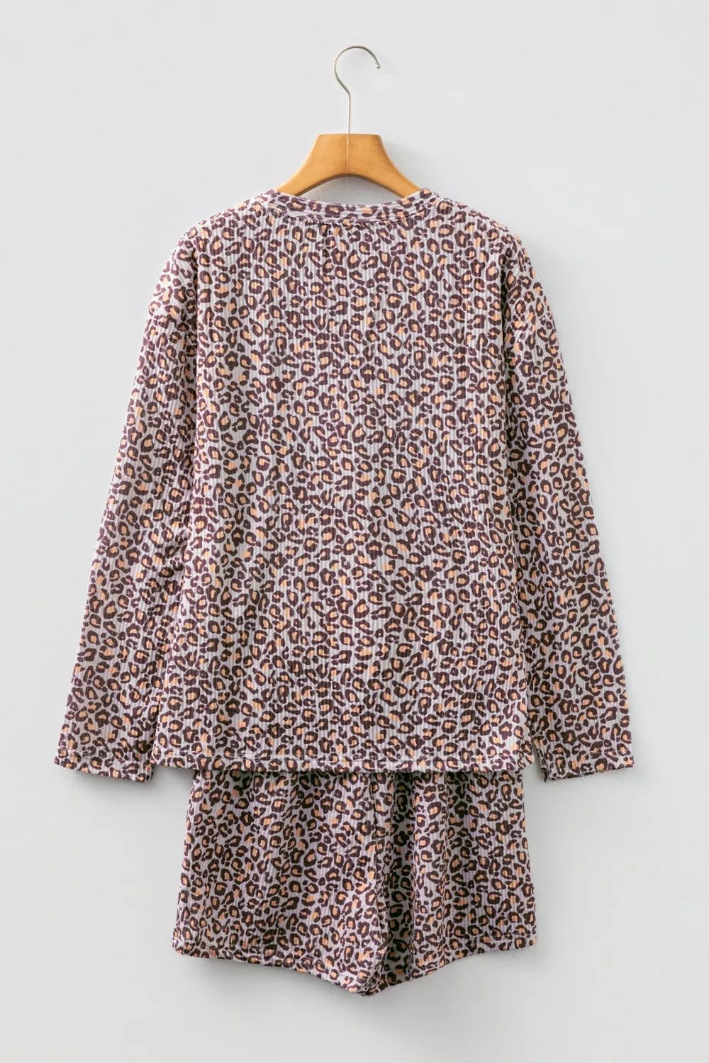 Leopard Ribbed Long Sleeve Top Drawstring Shorts 2pcs Outfit - MAD RUFFI