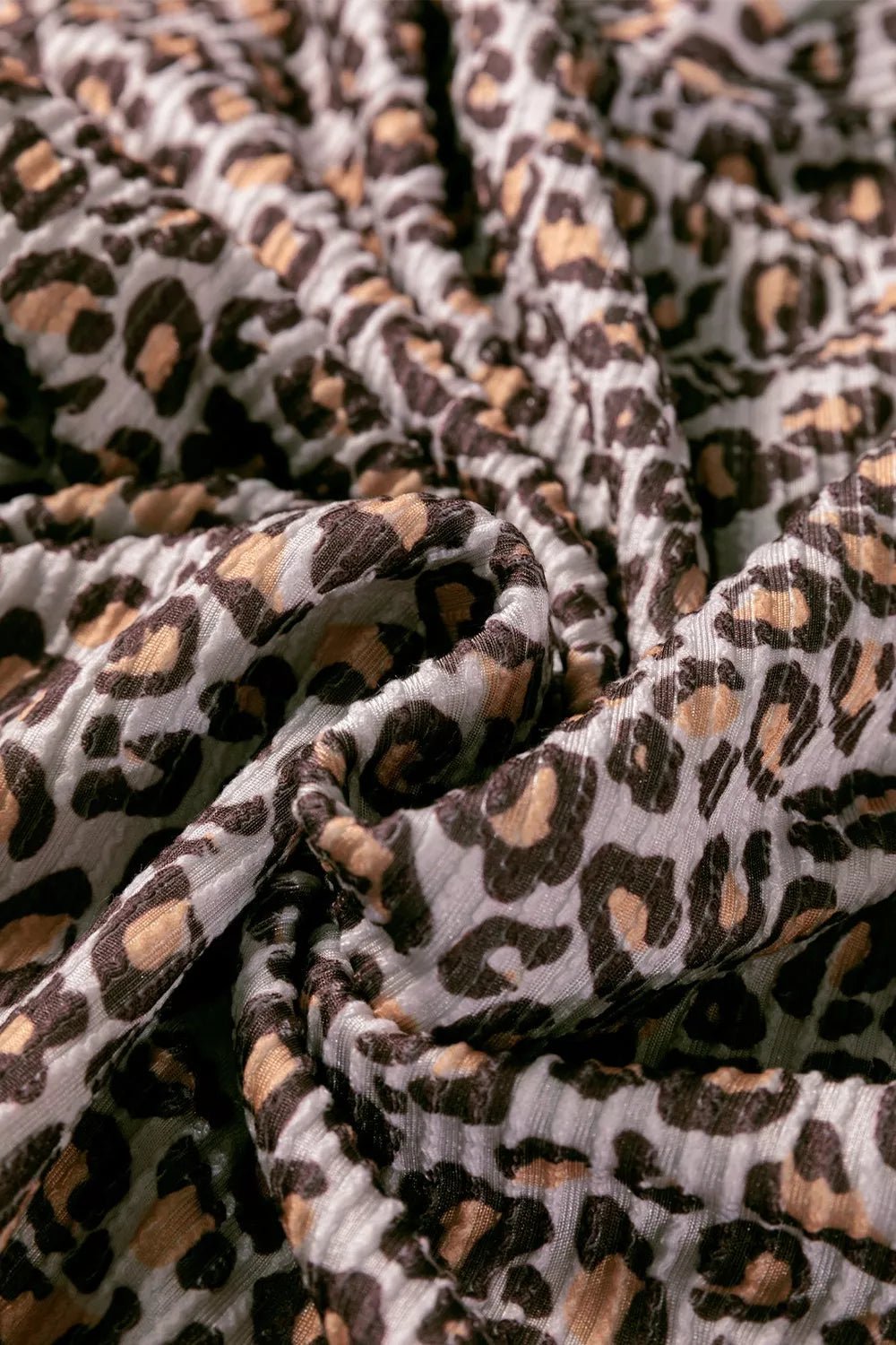 Leopard Ribbed Long Sleeve Top Drawstring Shorts 2pcs Outfit - MAD RUFFI