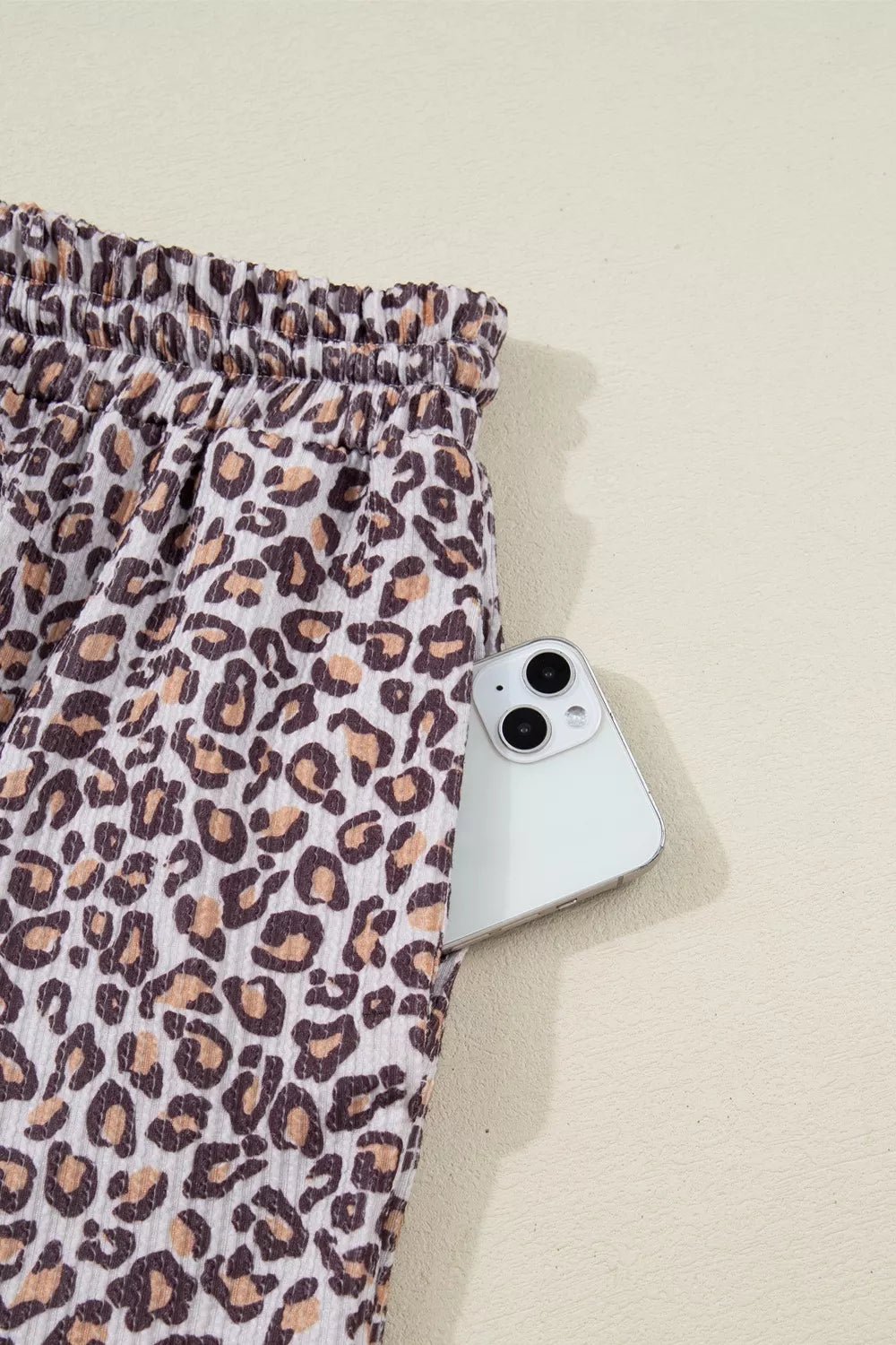 Leopard Ribbed Long Sleeve Top Drawstring Shorts 2pcs Outfit - MAD RUFFI