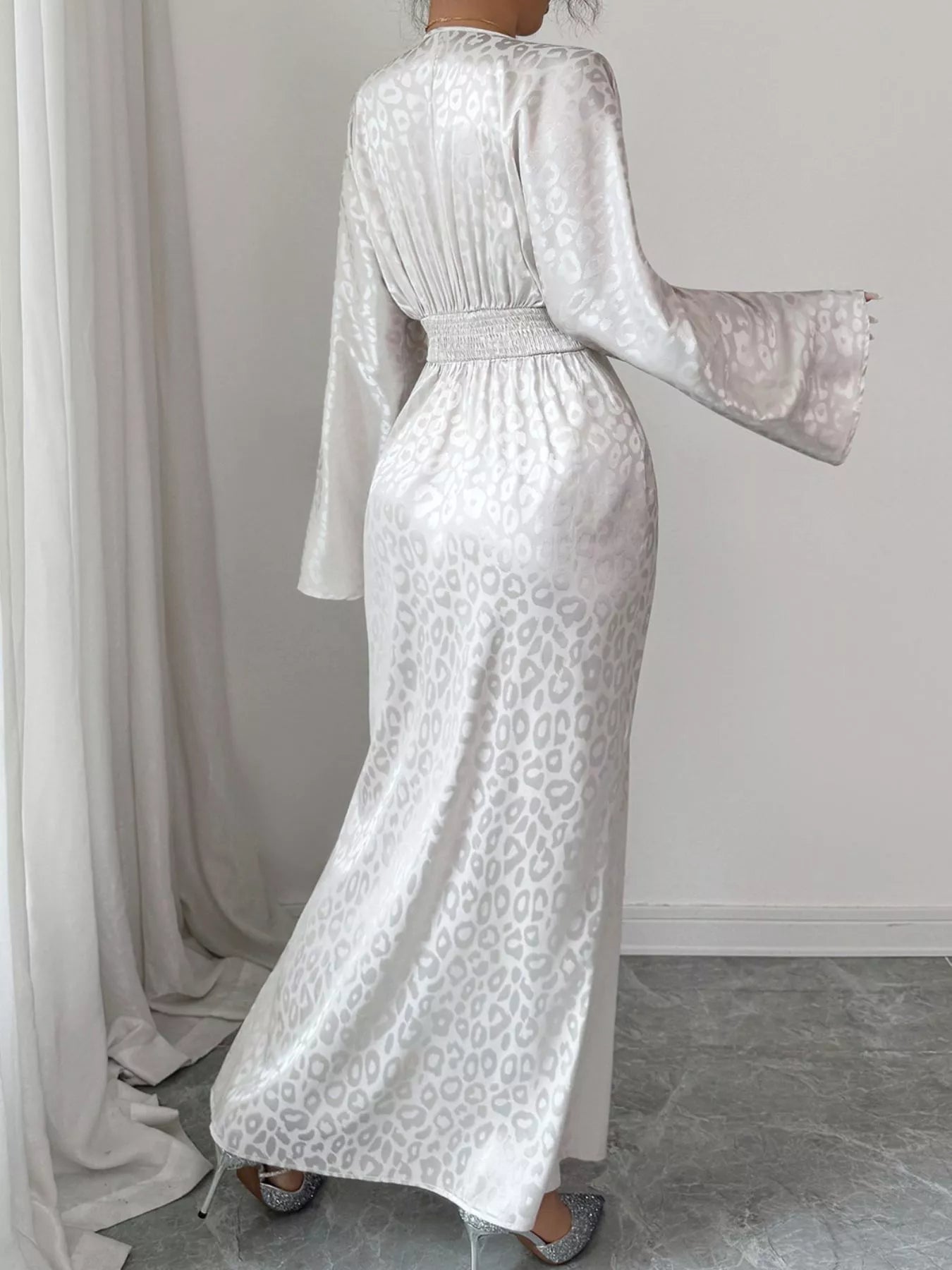 Leopard Surplice Long Sleeve Maxi Dress - MAD RUFFI