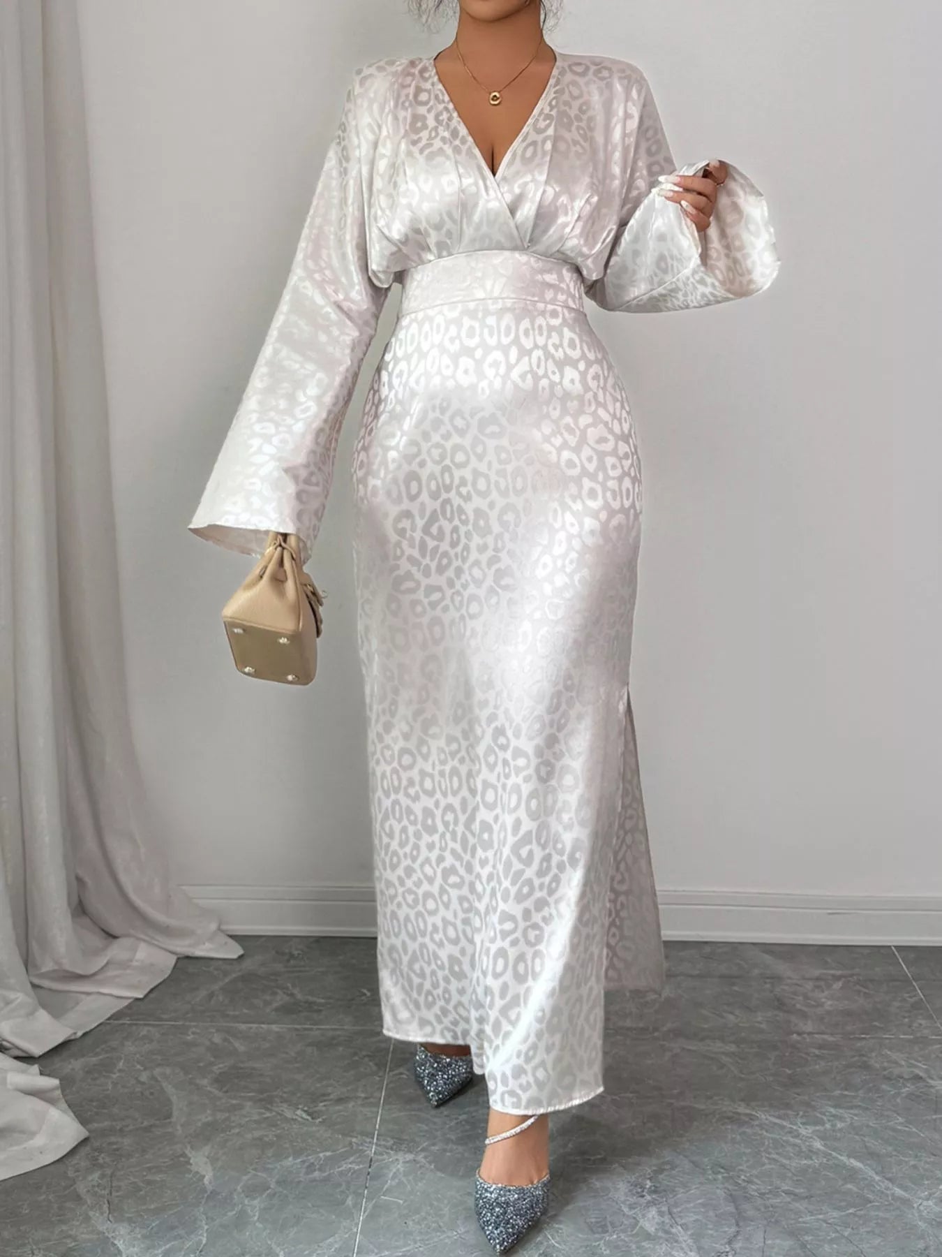 Leopard Surplice Long Sleeve Maxi Dress - MAD RUFFI