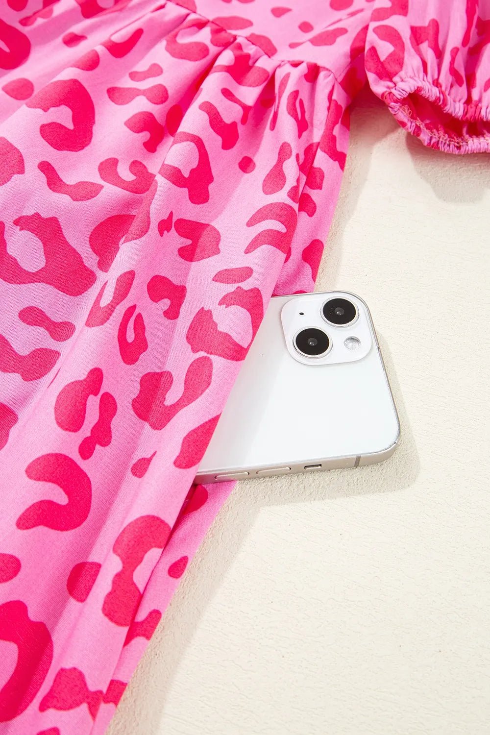 Leopard Tie Front Puff Sleeve Dress - MAD RUFFI