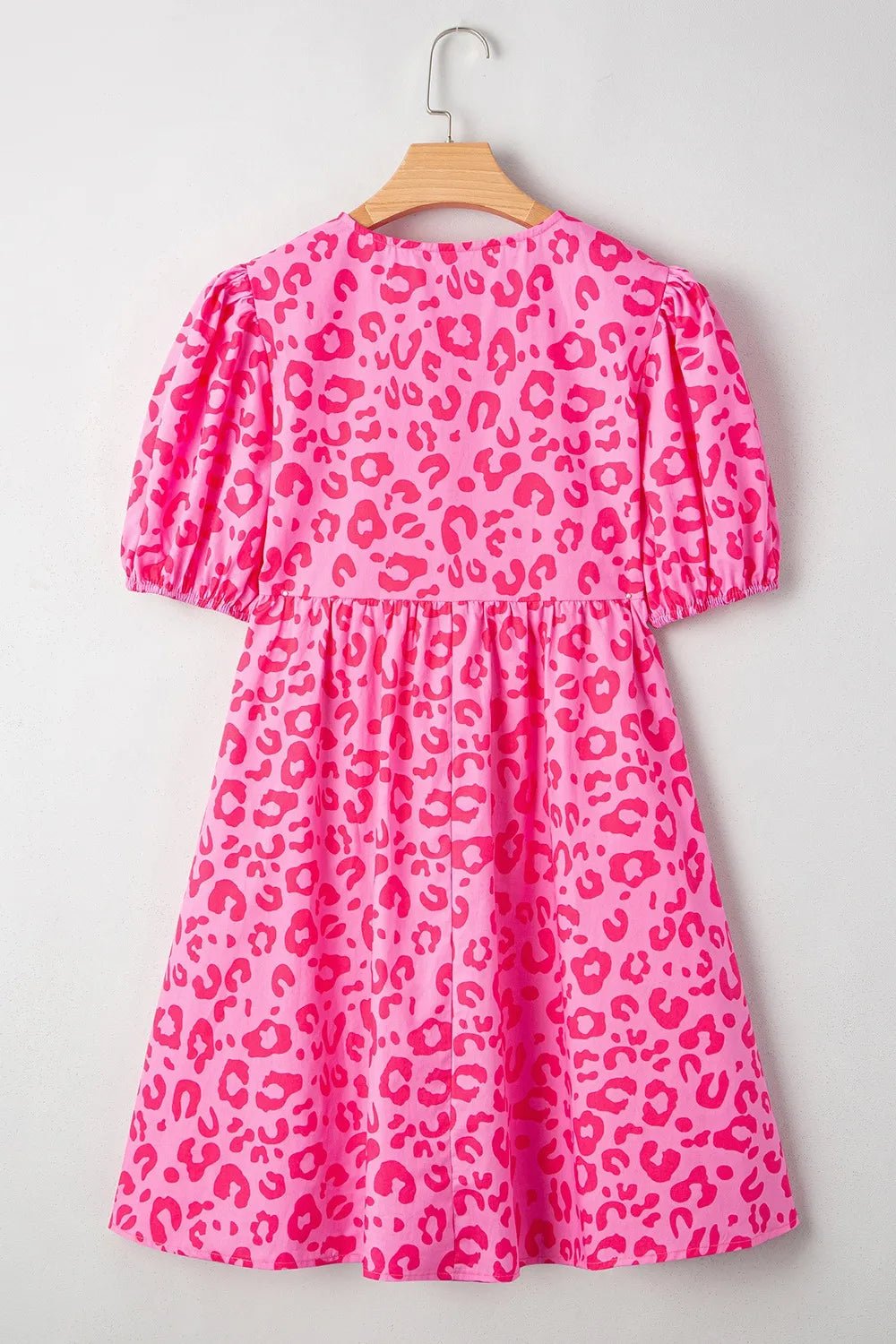 Leopard Tie Front Puff Sleeve Dress - MAD RUFFI