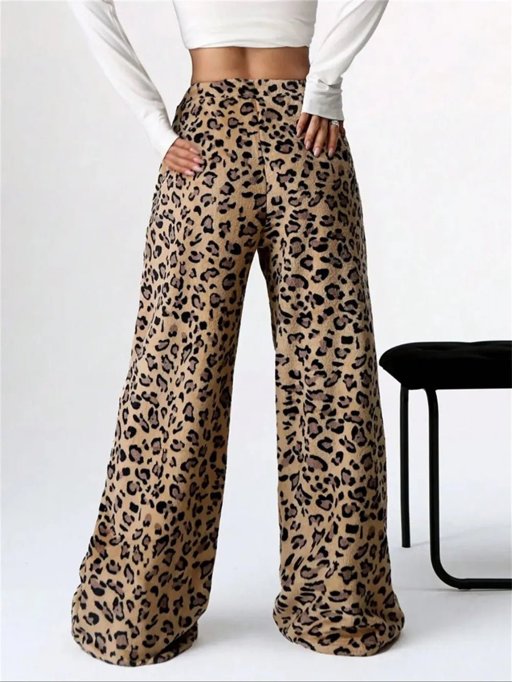 Leopard Wide Leg Plush Pants - MAD RUFFI