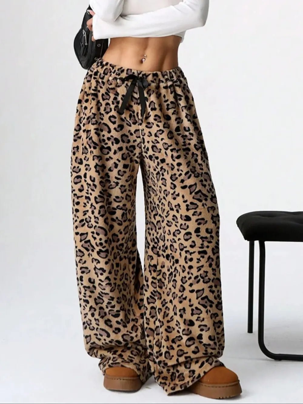 Leopard Wide Leg Plush Pants - MAD RUFFI