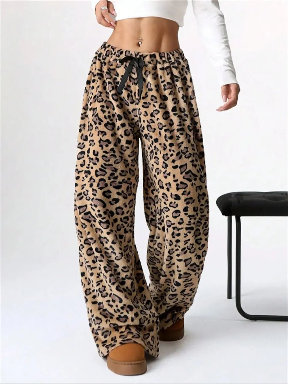 Leopard Wide Leg Plush Pants - MAD RUFFI