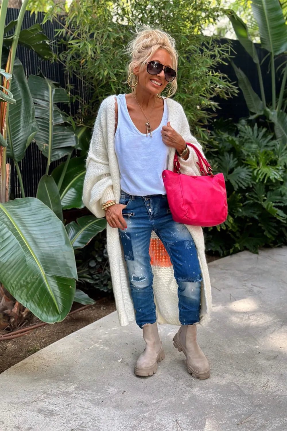 Letter Dropped Shoulder Long Sleeve Cardigan - MAD RUFFI