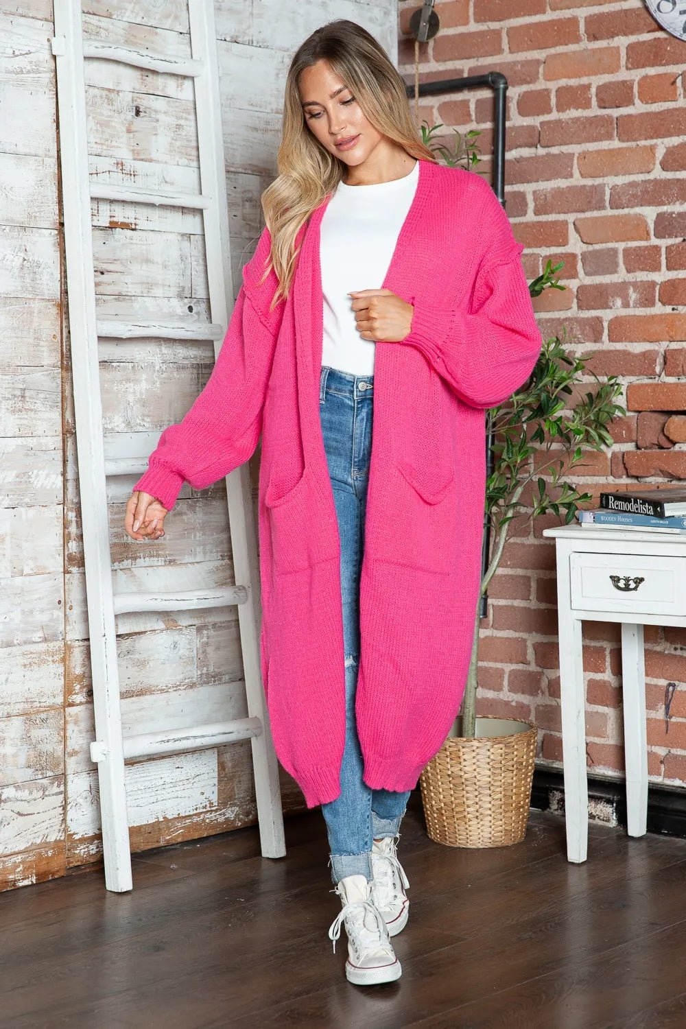 Letter Dropped Shoulder Long Sleeve Cardigan - MAD RUFFI